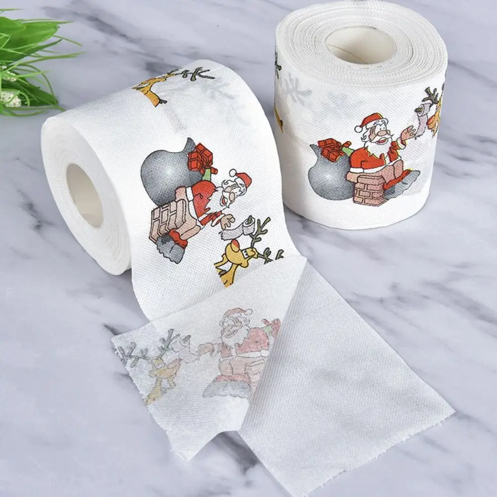 10*10cm Christmas Toilet Paper Christmas Themed Pattern Santa Claus Printed Table Tissue Napkin Decor Tissue Roll