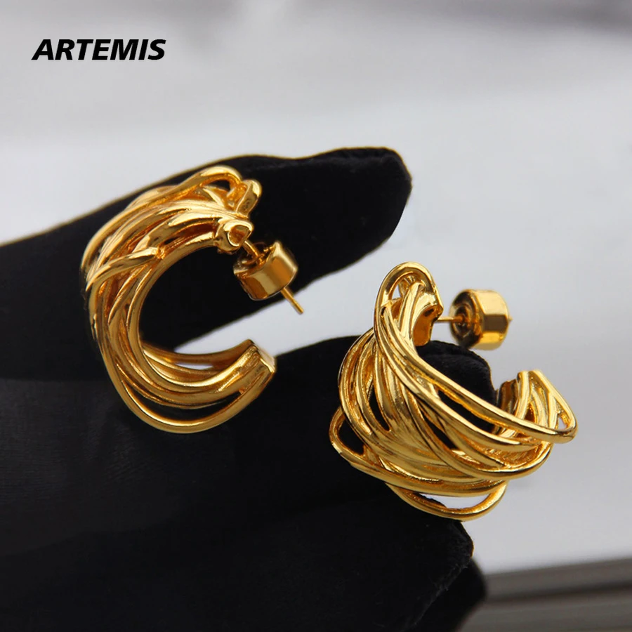 

Famous Designer Brands Exaggerated Irregular Gold Twisted Earrings Women Luxury Jewelry Party