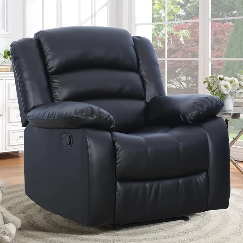 Manual Recliner Chair,Breathable Faux Leather Reclining Chairs with Overstuffed Arm and Back, Living Room Single Sofa Recliners
