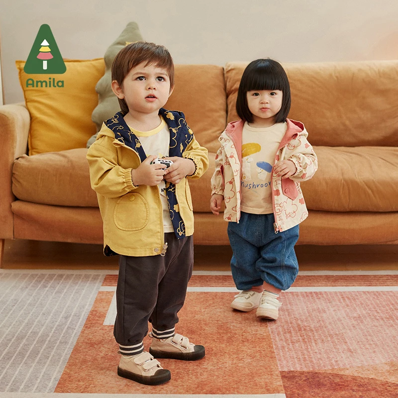 Amila Baby Coat Spring&Autumn Solid Color All-match Boys and Girls Casual Loose Children's Clothing Fashion Coat baby jacket