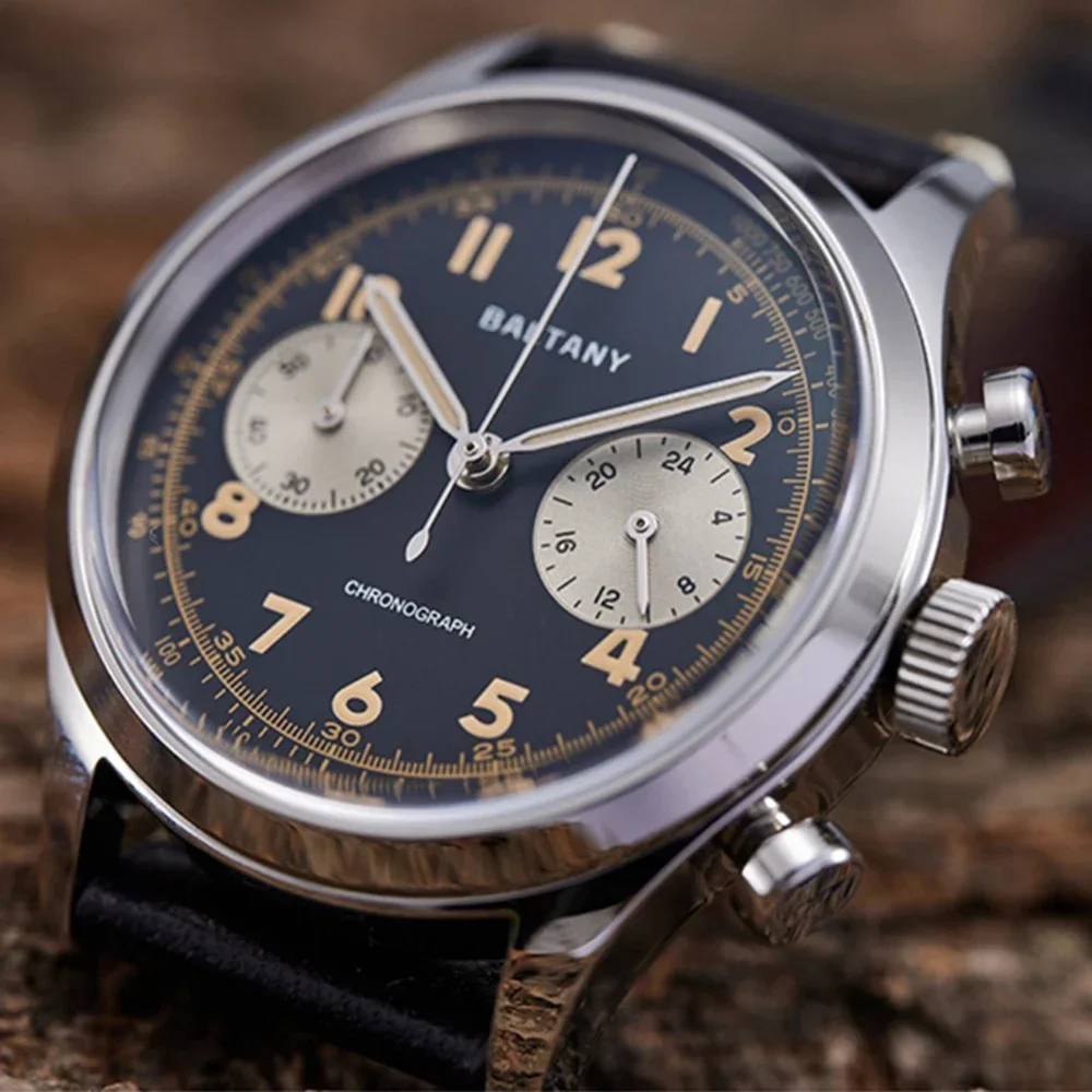 Baltany Cronografo Orologio Da Uomo 39Mm Pilot Chrono Orologi Vintage Vk64 Orologi Da Polso Al Quarzo Orologi Luminosi Militari Logo Personalizzato