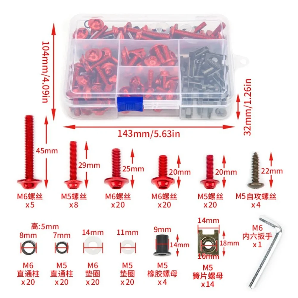 Für Yamaha YZF Honda CBR Kawasaki Motorrad Universal 177 Stück Verkleidungsschrauben Kit Schrauben Mutter Befestigungsclips Schraubensatz – Detail 6