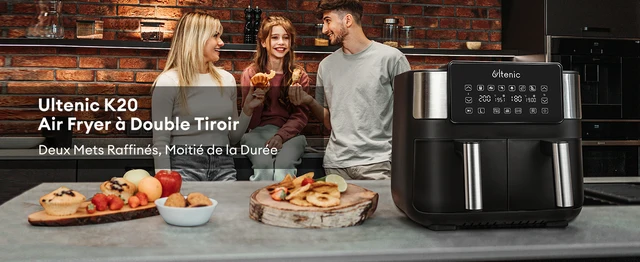 Friteuse à air sans huile Ultenic K20 - Double compartiment 4L*2