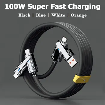 100W 4 in 1 Type C Lightning Cable Fast Charging Data Wire 5A USB Multi Charging Cord For iPhone 13 14 15 Samsung Xiaomi Huawei