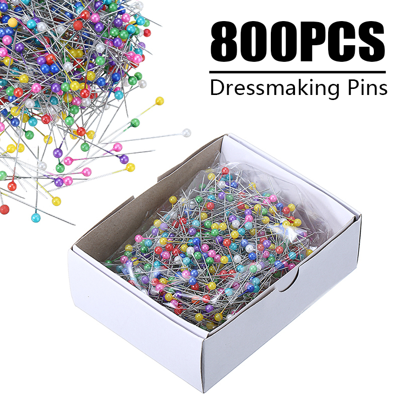 800pcs Round Dressmaking Pins Mix-color Pearl Round Head Florists Sewing Pins DIY Sewing Positioning Pin Wedding Bouquet Decor