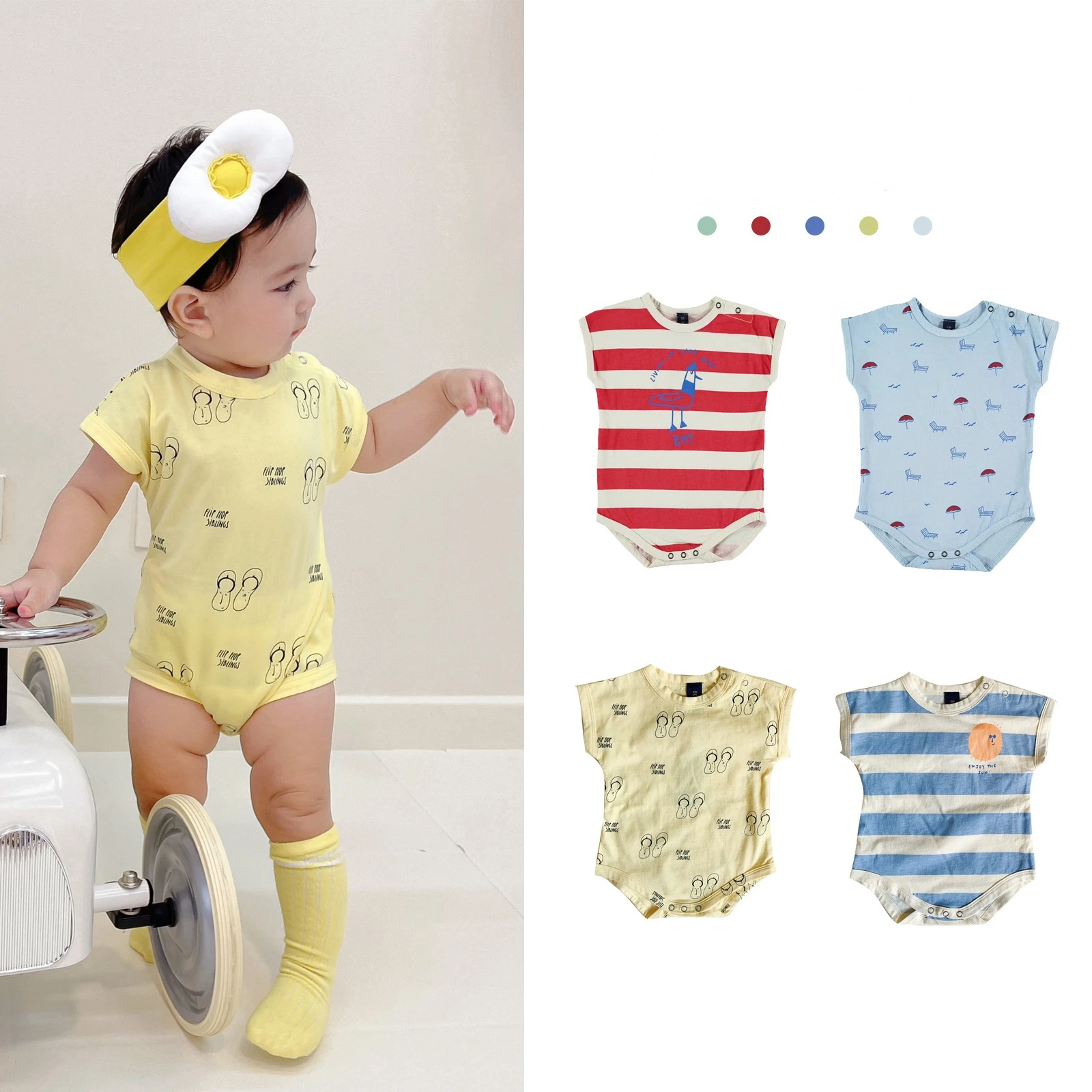 Ins Baby Bodysuits Romper Printed Cotton Romper 2022 New Boy Girl Short