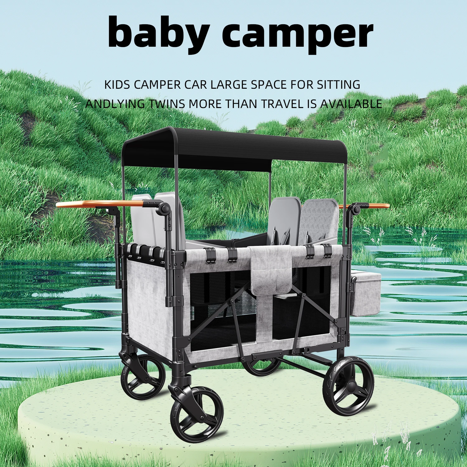 4-Seater Quad Stroller Wagon-Spacious, Collapsible, and Safe Ride with 5-Point Harnesses, Easy Access Zipper Door, and Removab