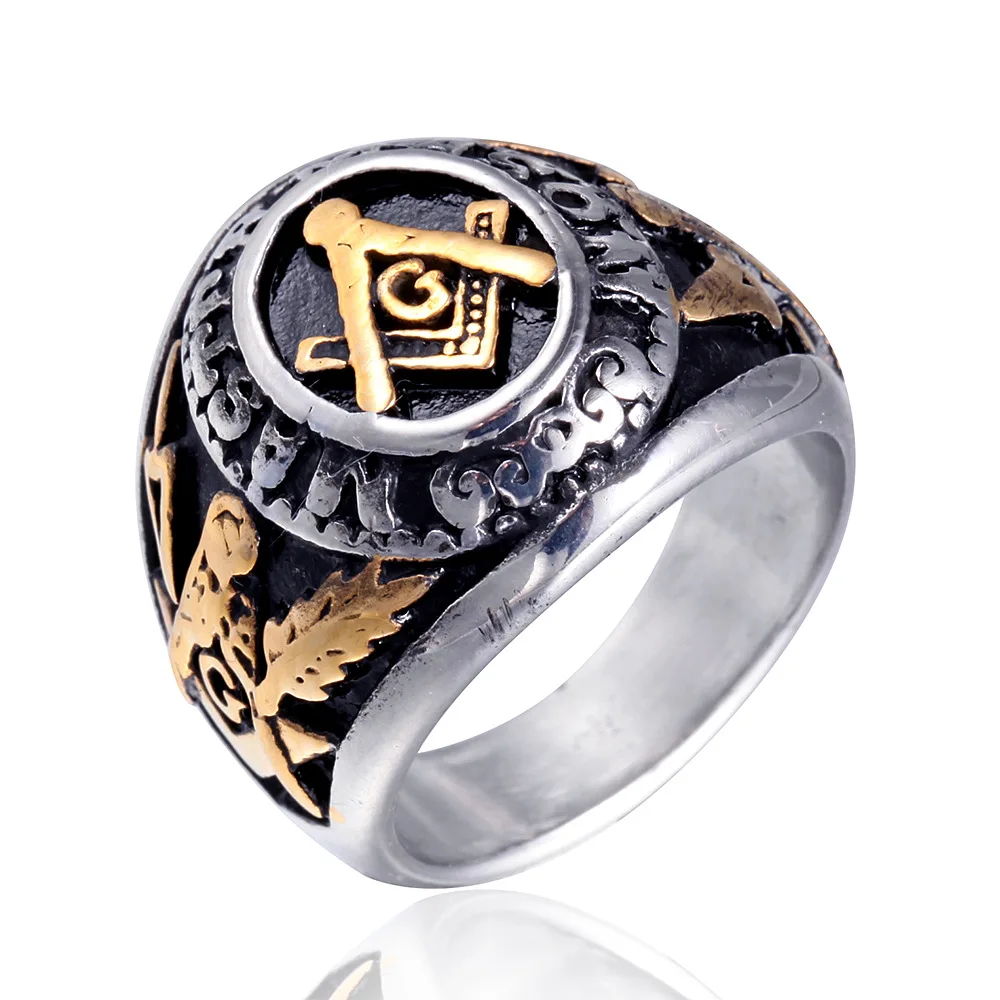 18K W GOLD EP MASONIC FREEMASON MENS RING Sz 7-14 Black You - Foto 6