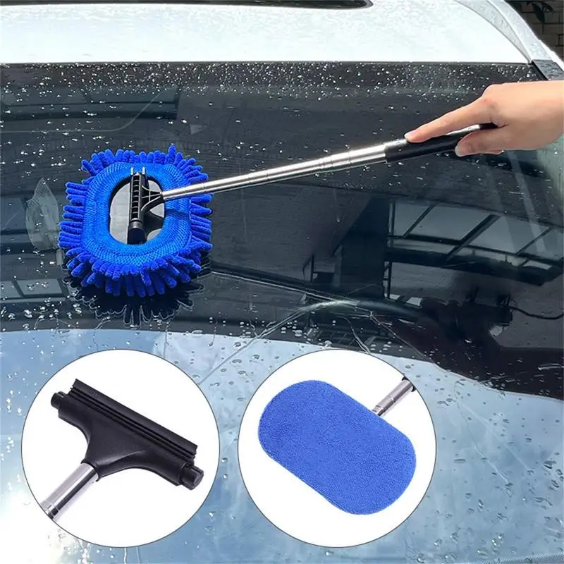 

Car Wash Mop Cleaning Scrub Brush Portable Microfiber Automotive Rearview Mirror Cleaner Tool With Flexible Rotation Head