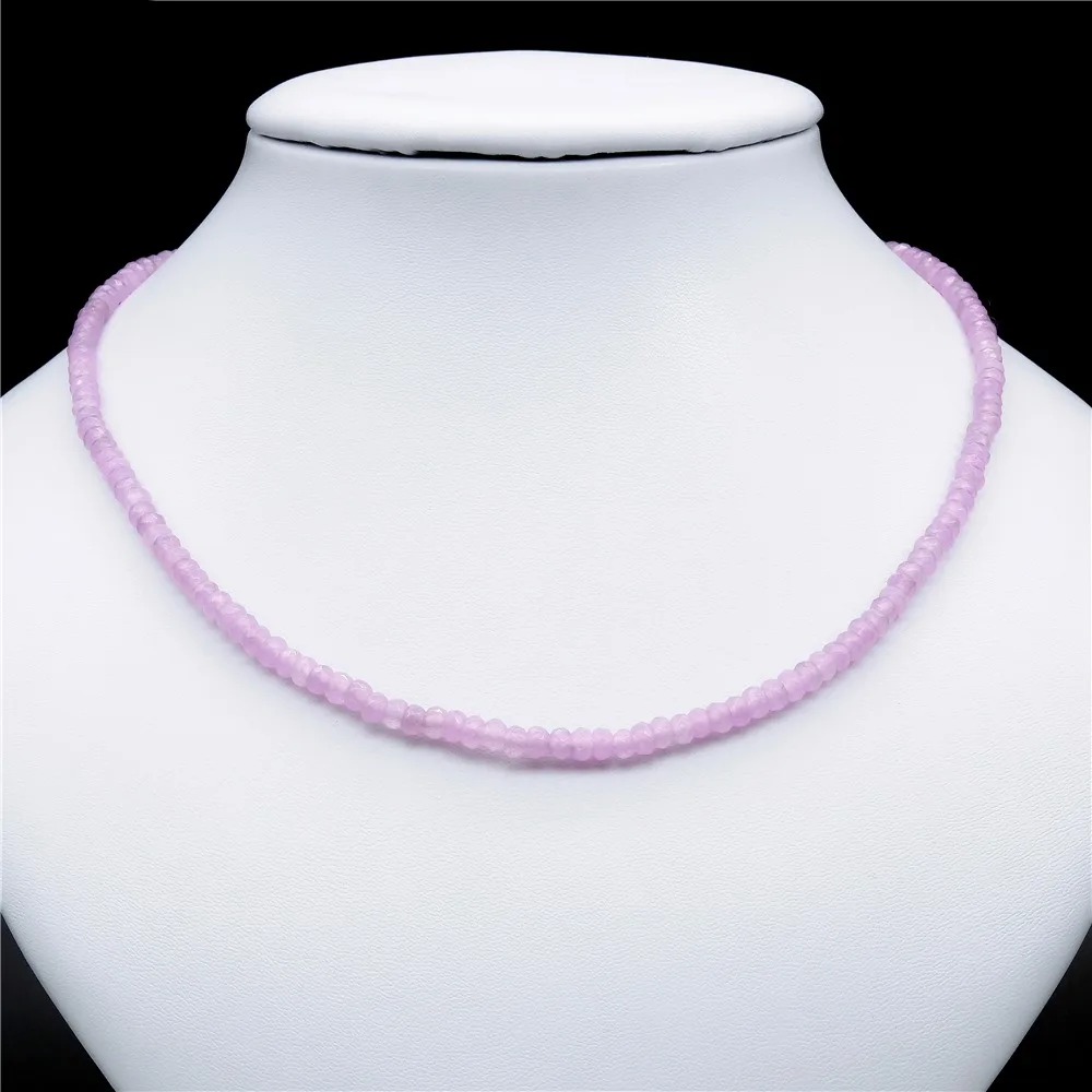 Hand knotted necklace 2X4mm faceted blue pink color purple red green stone bead 17 