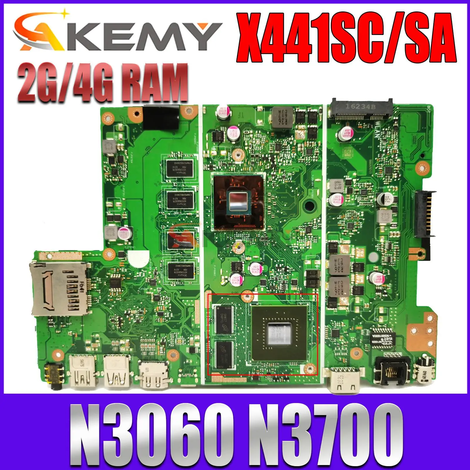 

For ASUS A441SC A441SA X441SA X441SC F441S X441S A441S Laptop Motherboard N3050/N3060 N3700/N3710 2GB/4GB-RAM Mainboard