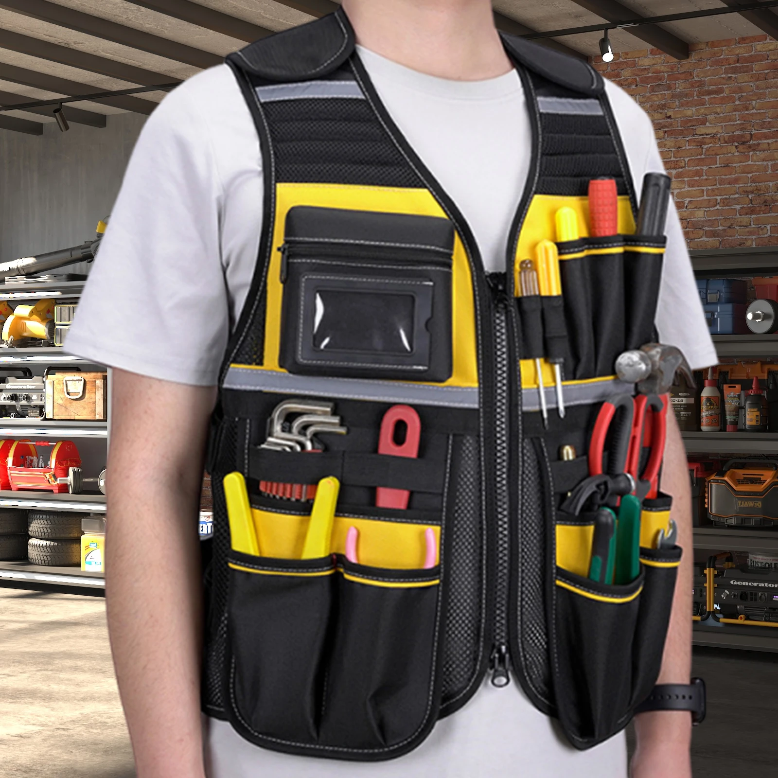 전기 기술자 도구 조끼 다중 포켓 반사 작업복 전기 목수 건설용 반사 안전 작업 조끼