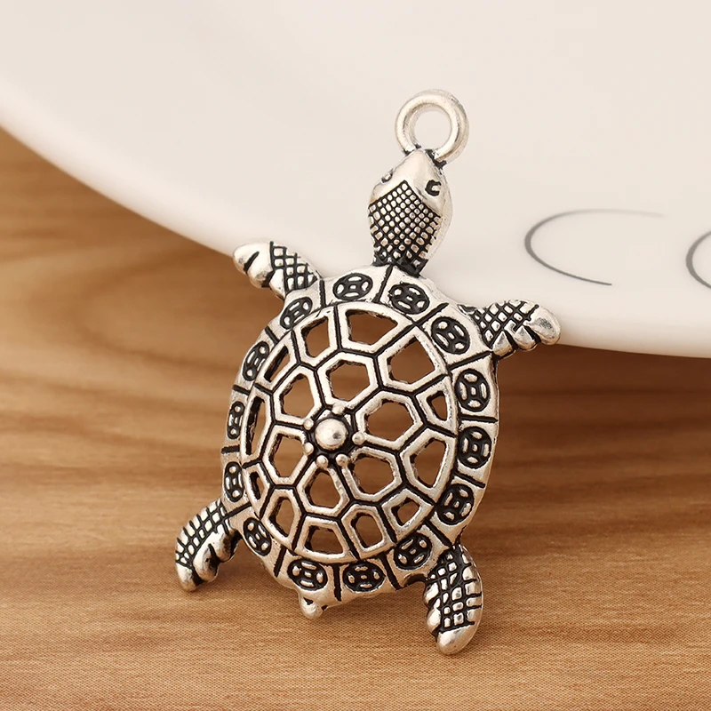 

10 Pieces Tibetan Silver Open Tortoise Turtle Charms Pendants for DIY Necklace Jewellery Making Finding Accessories 38x25mm
