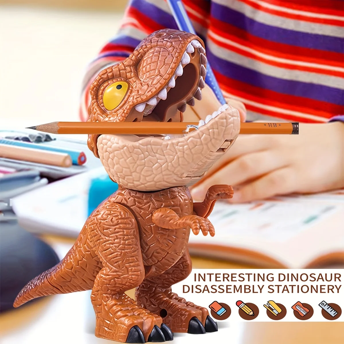 Set cancelleria dinosauro 5-in-1 con righello e temperamatite_voghion.com