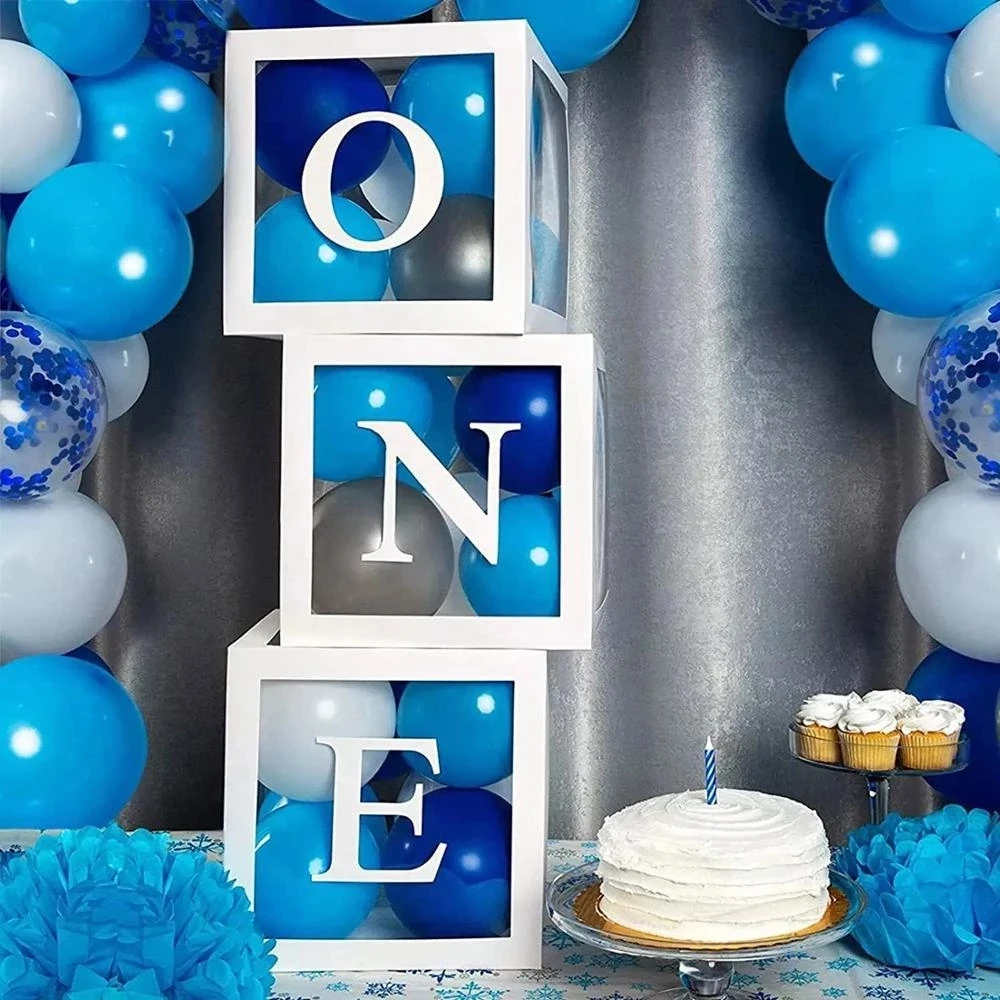 

1st Birthday Transparent Alphabet Balloon Box Wedding Custom Name Decor One Birthday Party Decorations Kids Baby Shower Boy Girl