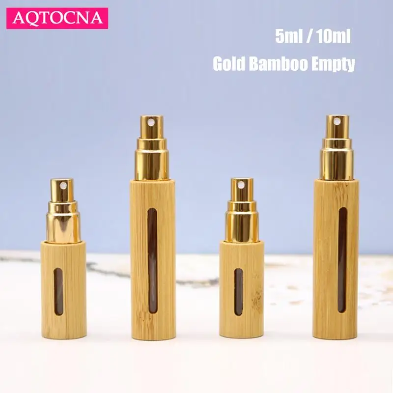대나무 나무 빈 에센셜 오일 병 리필 가능한 향수병, 무화기 스프레이 화장품 용기, 5 ml, 10ml, 1 개