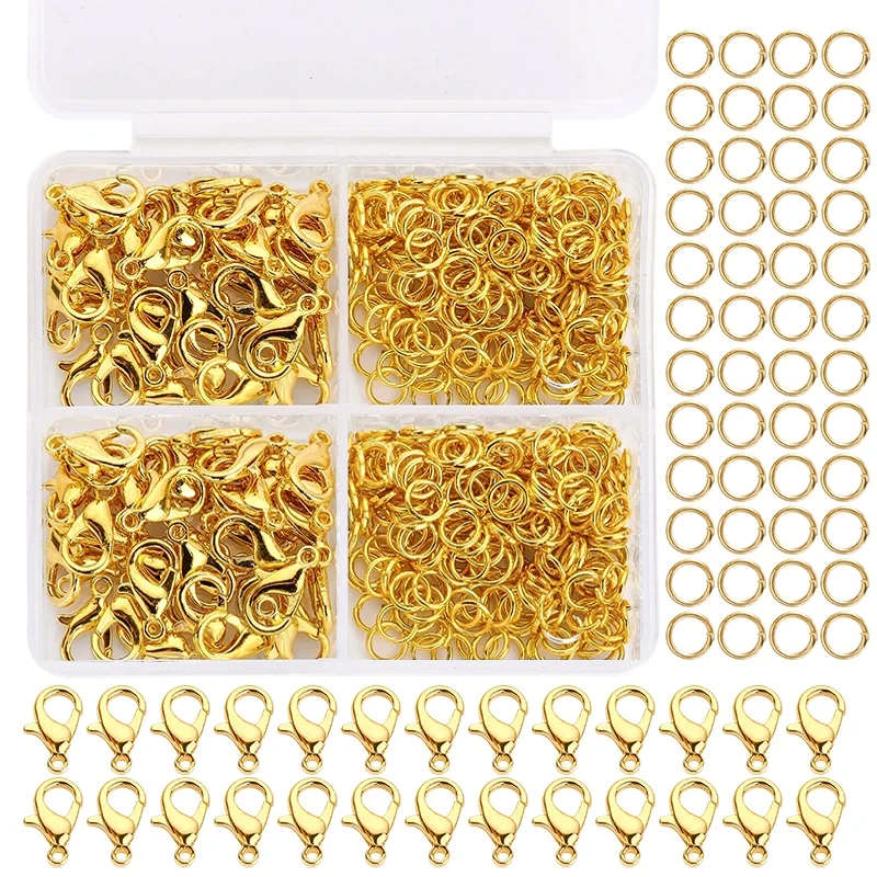 DIY Jewelry Findings 300pcs/Box Gold Silver Lobster Clasp Open Jump Rings for DIY Jewelry Making Handmade Bracelet Necklace Findings