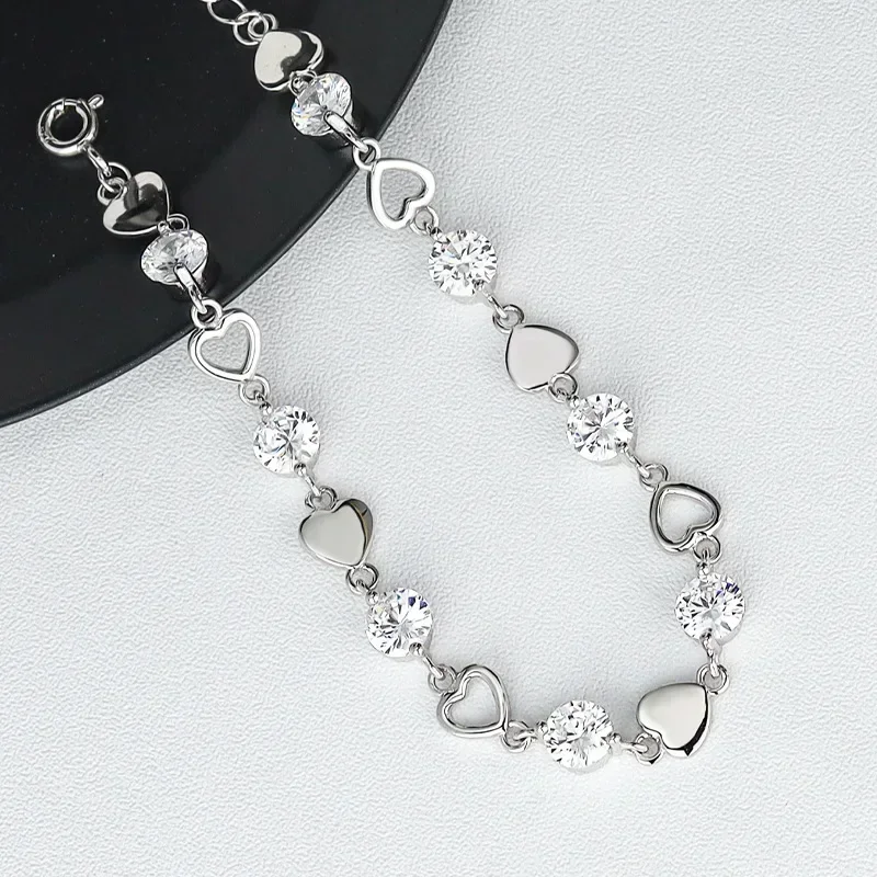 Luxury 925 Silver Heart Zircon Bracelet for Women Luxury 925 Silver Heart Zircon Bracelet for Women