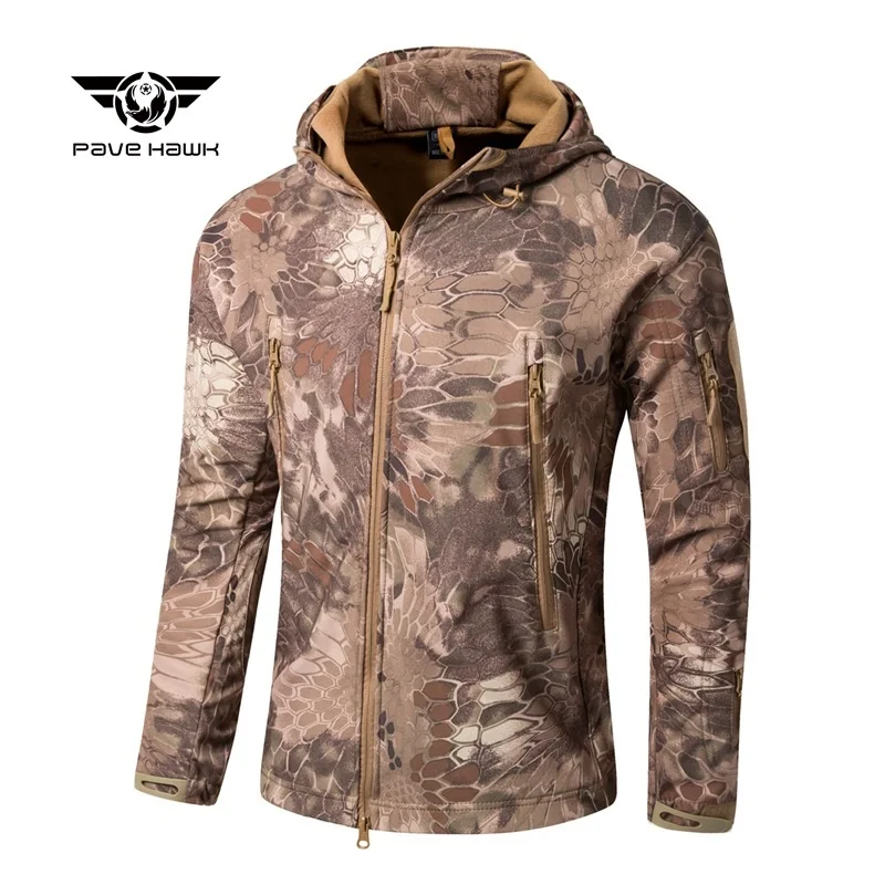 Men's Military Tactical Jacket Soft Shell Jacket Cold Protection Warm Waterproof Hooded Jacket Camouflage Fleece Hunting Suit sports jacket Jackets