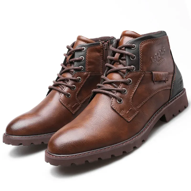 

Vintage Men Boots 2023 New Autumn Winter Shoes High Quality Men's Leather Boots Side Zipper Men's Ankle Boots Large Size 39-48