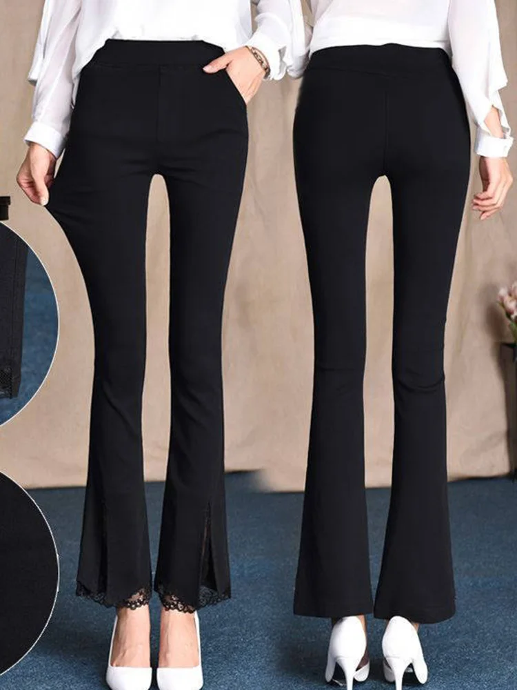 Gothic Style Black Harajuku Punk Style New Lace Sexy Trousers Long Flare Pants Streetwear Y2K Trousers Lady Stretch