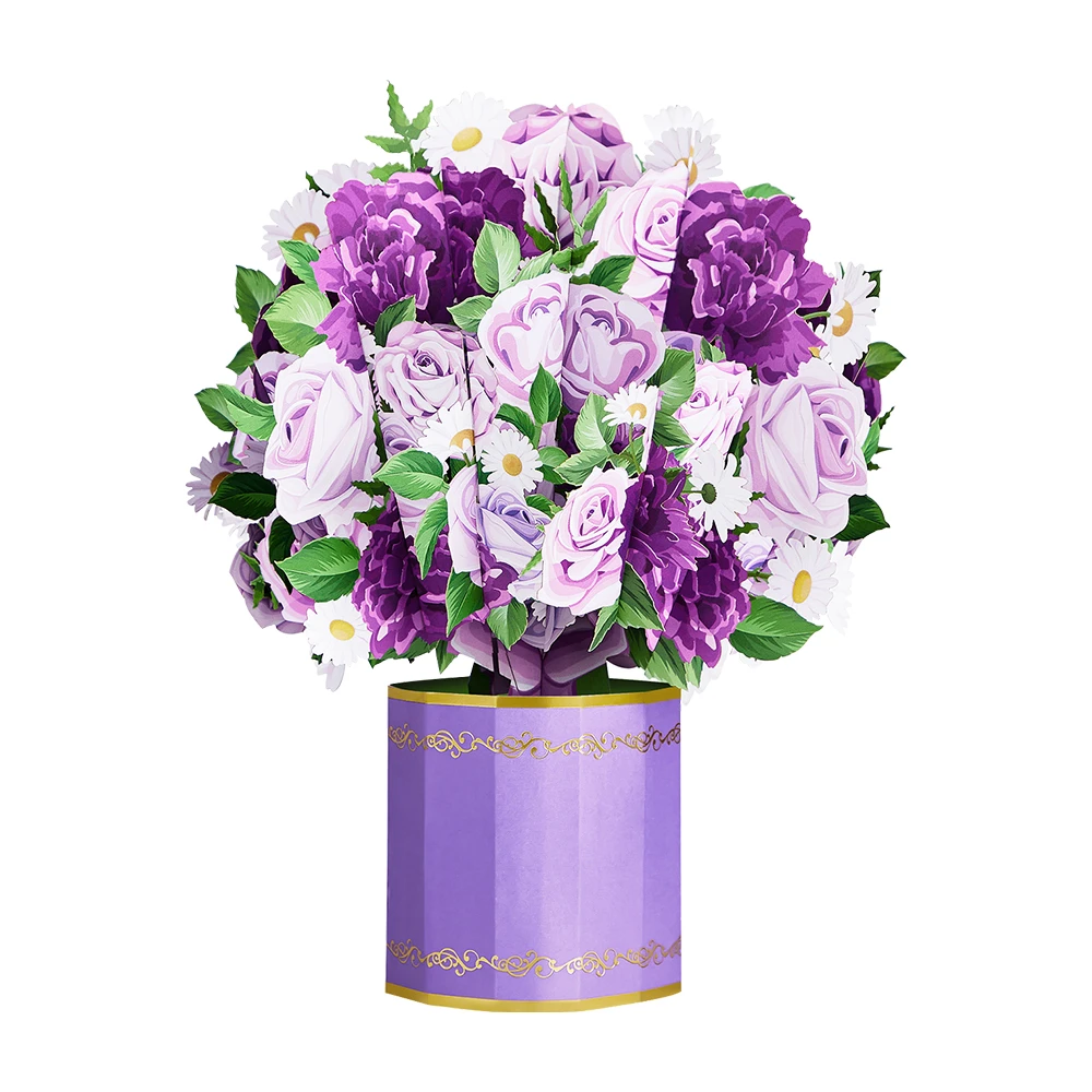 3D Pop Up Flower Greeting Card Purple Rose Bouquet Gift for Birthday New  Year Wedding Anniversary Get Well Sympathy| | - AliExpress