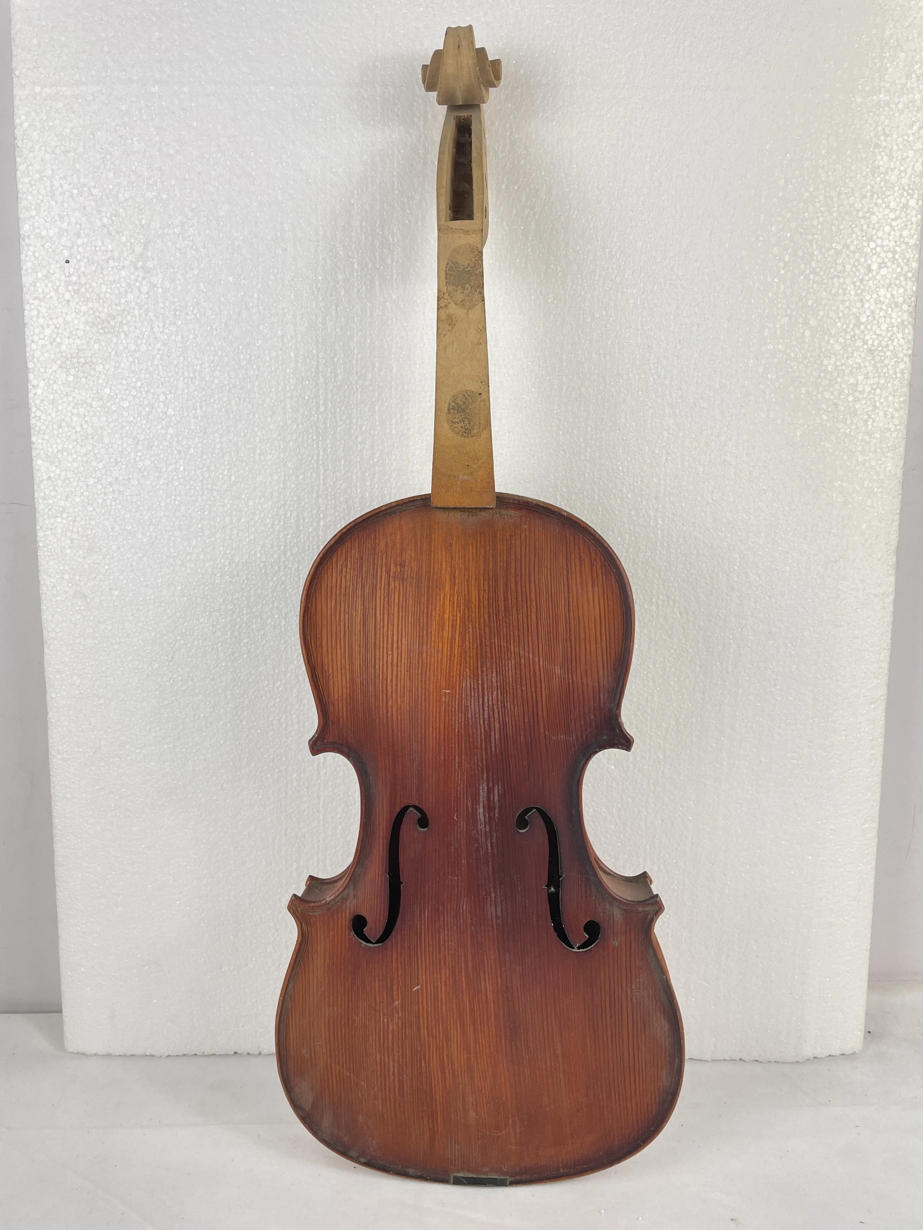 

Incomplete Violin 3/4&Case Flame Maple Wood Back Spruce Top Hand Carved Solid Wood Body Clear Lacquer Semi finished Violin Stock