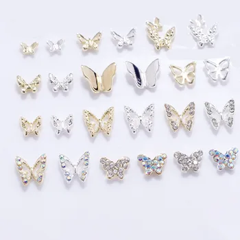 10pcs Mini Hollow Butterfly Nail Charms 3D Metal Silver/Gold Diamond Pearl Butterfly Nail Decoration DIY Luxury Nail Accessories 1