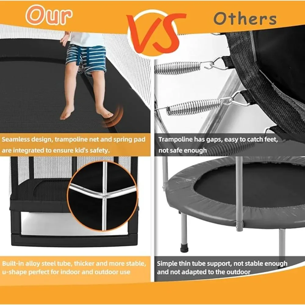 6FT Trampoline for Kids Trampoline with Swing & Basketball Hoop Rectangle Indoor Outdoor Toddler Trampolines W/ Safety Net 2