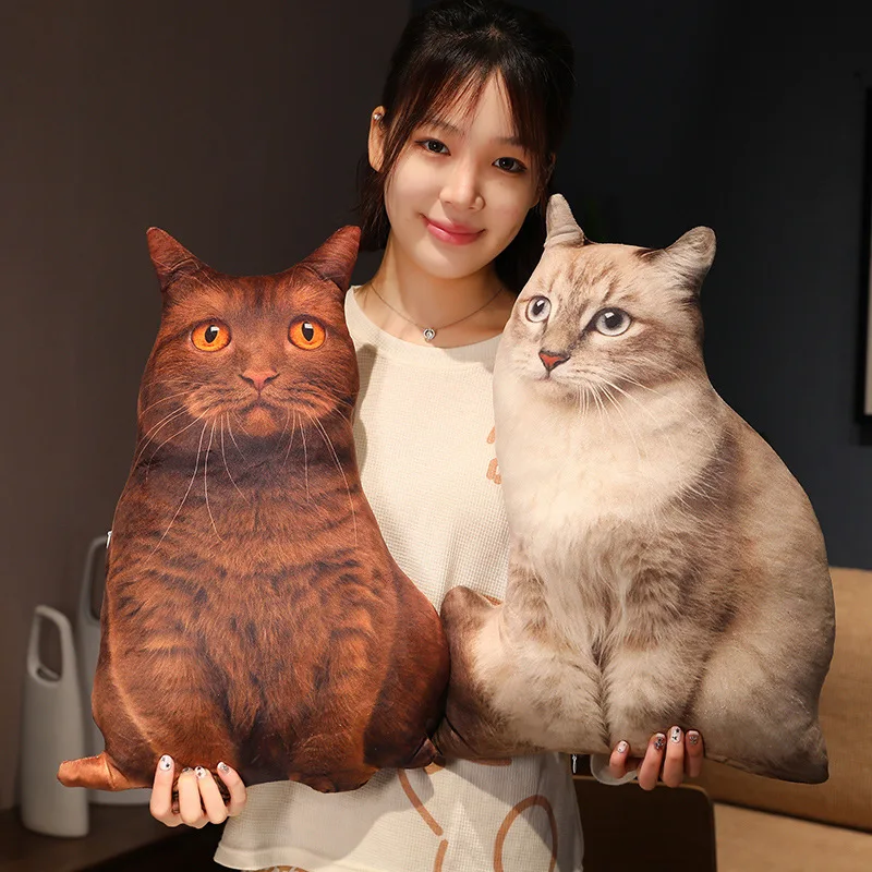 Simulation Cat Plush Throw Pillow Toy Real Life 3D Stuffed Animals Kitten Plushies Doll Cushion Cartoon Soft Kids Toys for Girls 4