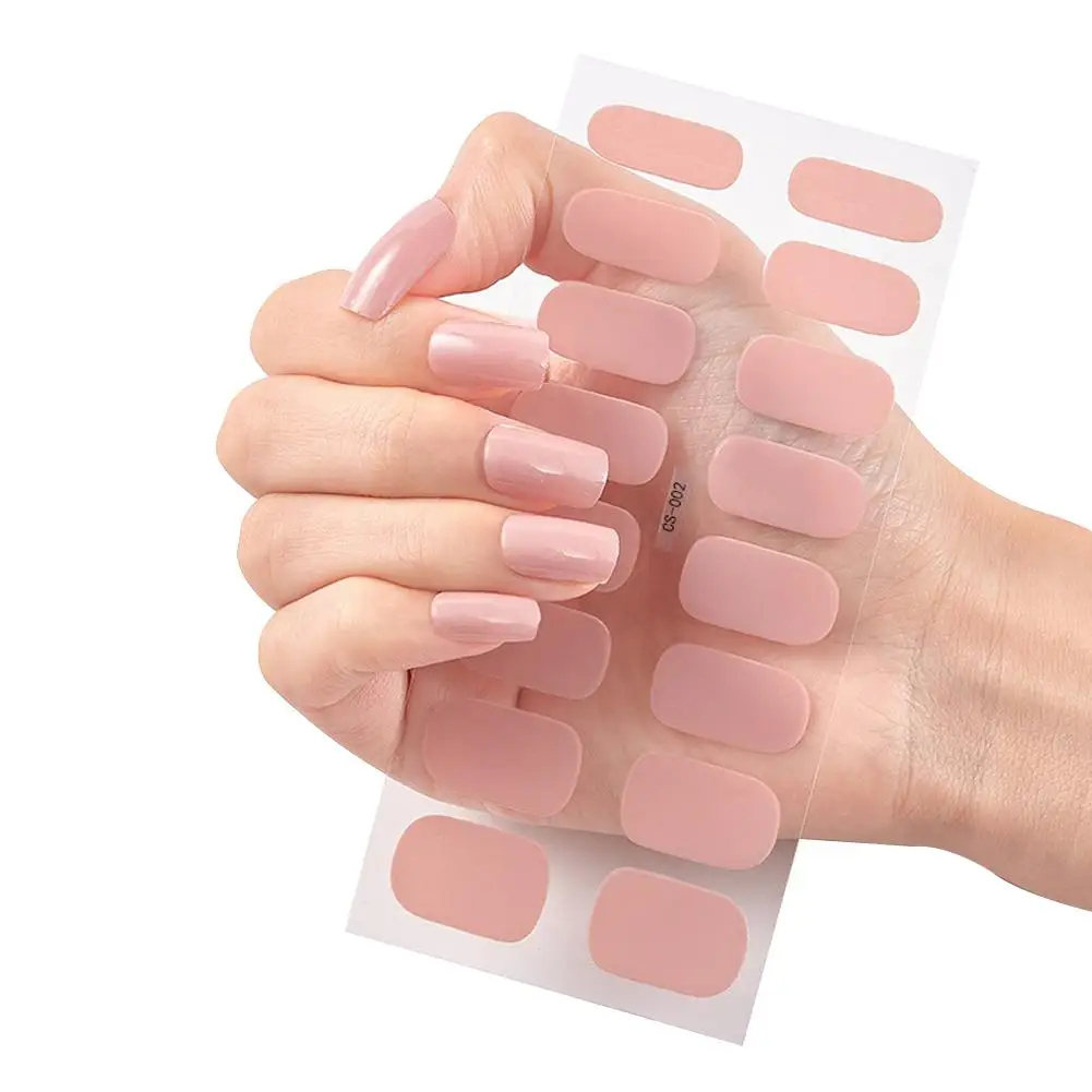 Semi Cured Gel Nail Sticker Pure Color UV LED Lamp Covered Waterproof Full Adhesive Long Self Nail Decals Manicure Lasting