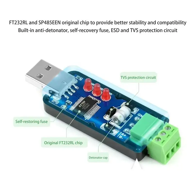 1Pcs DIY 액세서리 산업용 등급 USB-RS485 직렬 포트 변환기 RS485 통신 모듈 FT232RNL