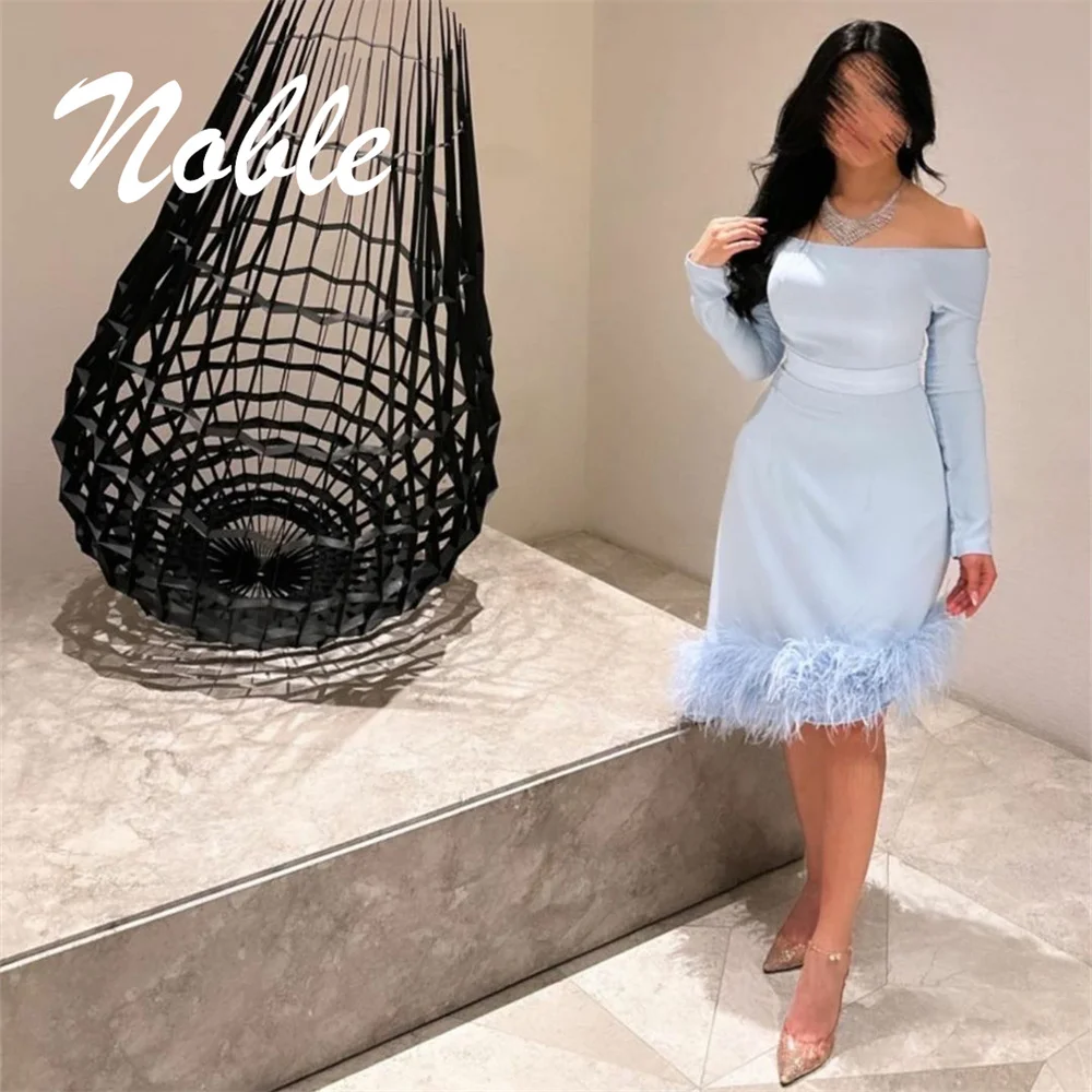 

Noble Off The Shoulder Neckline Prom Dress Long Sleeves With Knee Length Evening Elegant Summer Party Dress For Women2023