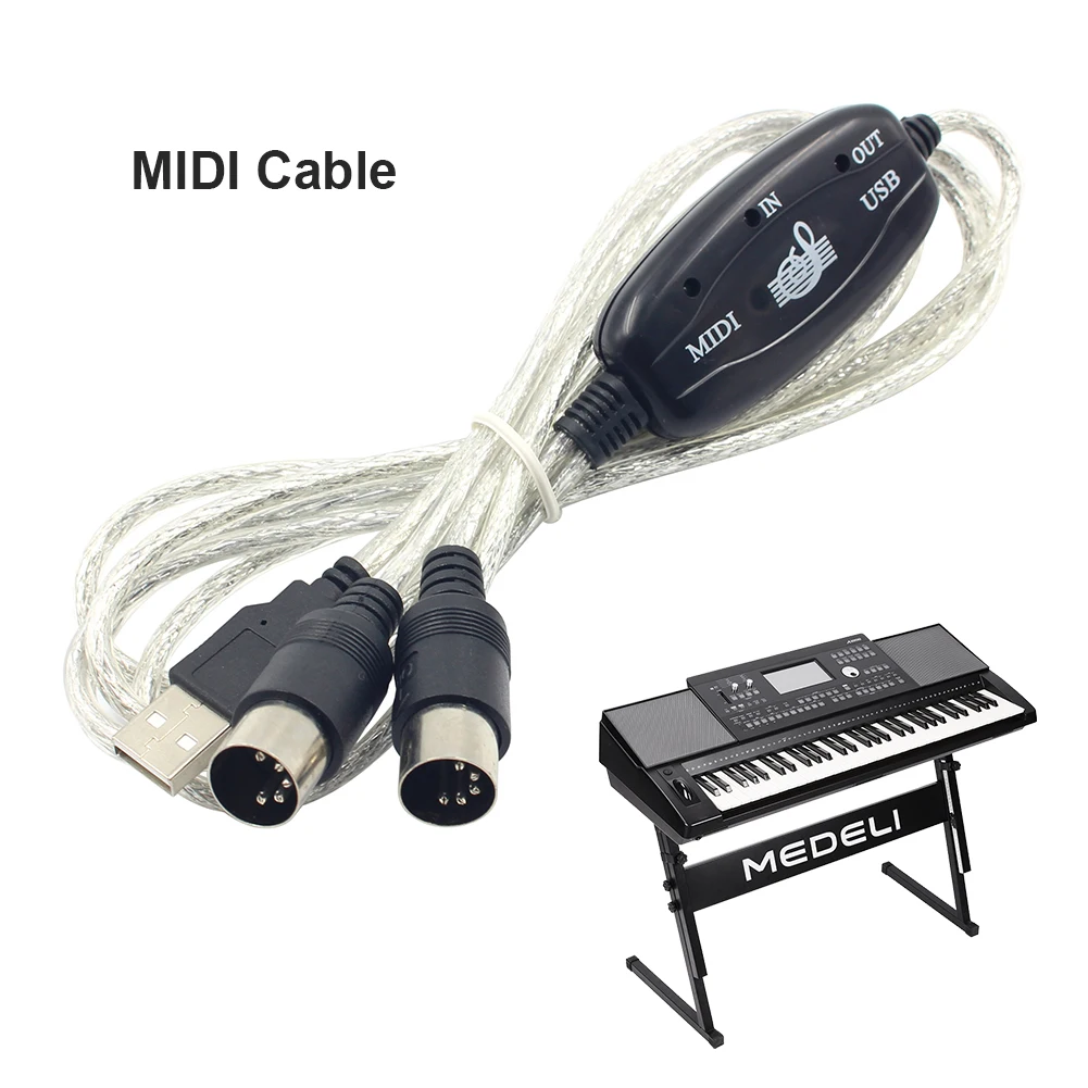 PC 컴퓨터용 USB 입력 출력 MIDI 어댑터 케이블, 음악 키보드 변환기 코드 와이어