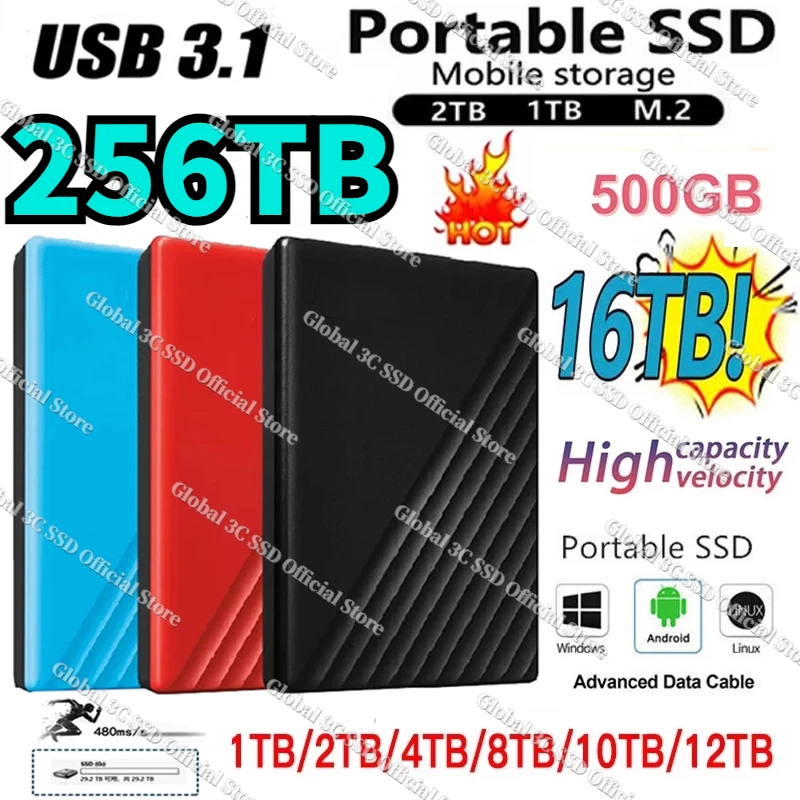 

Original High-speed 1TB SSD Portable External Solid State Hard Drive USB3.0 64TB Interface HDD Mobile hard disk For Laptop/mac