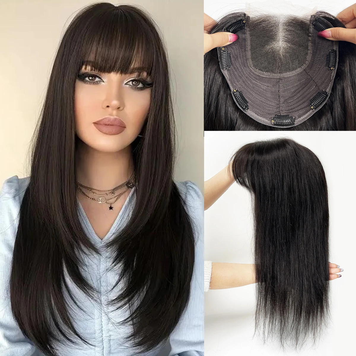 Bangs Topper Breathable Lace Front Wefted Topper European Virgin Human ...