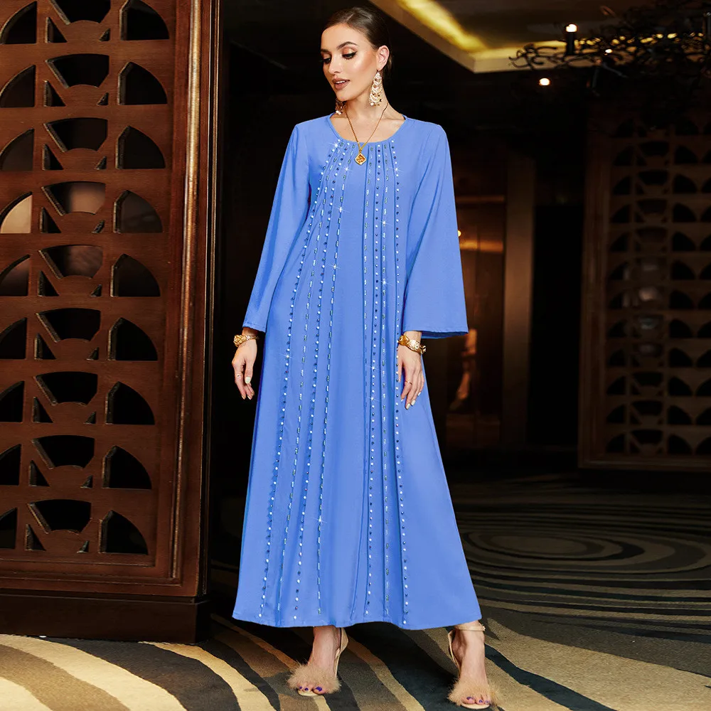 

2024 Arab Morocco Muslim Dress Abaya Women Beading Maxi Abayas Dubai Turkey Islamic Eid Evening Kaftan Longue Musulmane Vestidos
