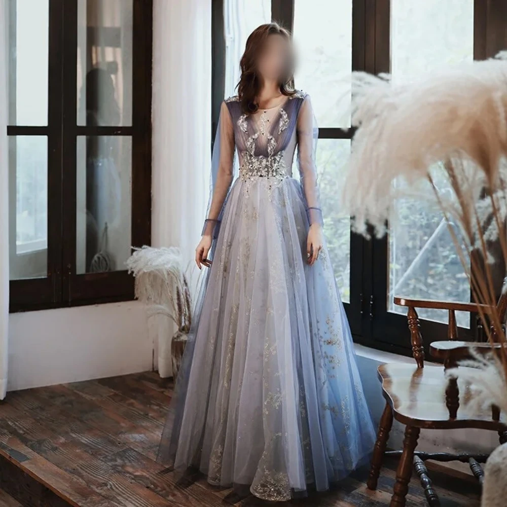 

Ball Dress Evening Organza Draped Pleat Sequined Engagement A-line O-Neck Bespoke Occasion Gown Long Dresses Saudi Arabia