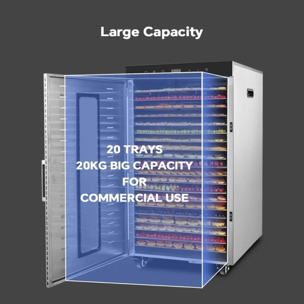 2000W Commercial Food Dehydrator 20 Trays Stainless Steel Jerky Maker 110V 220V Meat Fruit Dryer Machine 30-90℃ Pet Treat 3