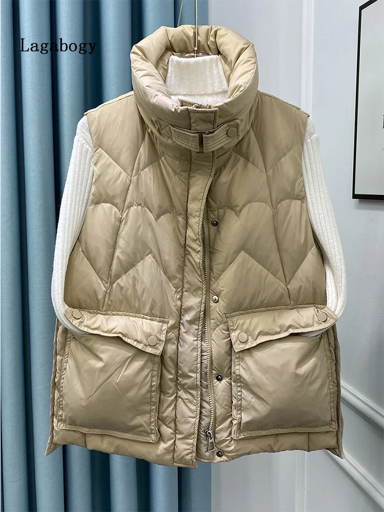 Lagabogy 2022 New Winter 90 White Duck Down Vest Women Solid Big