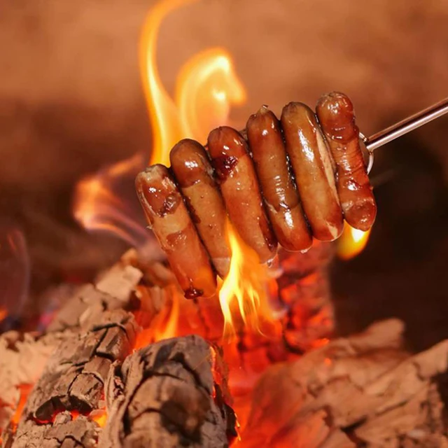 Nyársok A Barbecue Újrahasznosítható Rozsdamentes Acél Nyársához Teleszkópos Bbq Kemping Lapos Villák Konyhai Kiegészítők Szerszámok - Image 5
