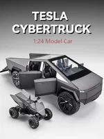 1:24 Tesla Pickup Model Alloy Car Simulation Off-Road Vehicle Sound And Light Pull Back Toy Car Boy Collection Decoration Gift 1