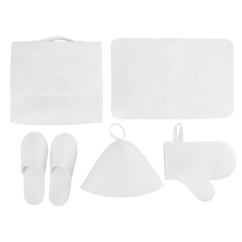 Set of 5 Sauna Hat Mat Glove Slippers Sauna Bag Japanese Russian Banya Sauna Set 4
