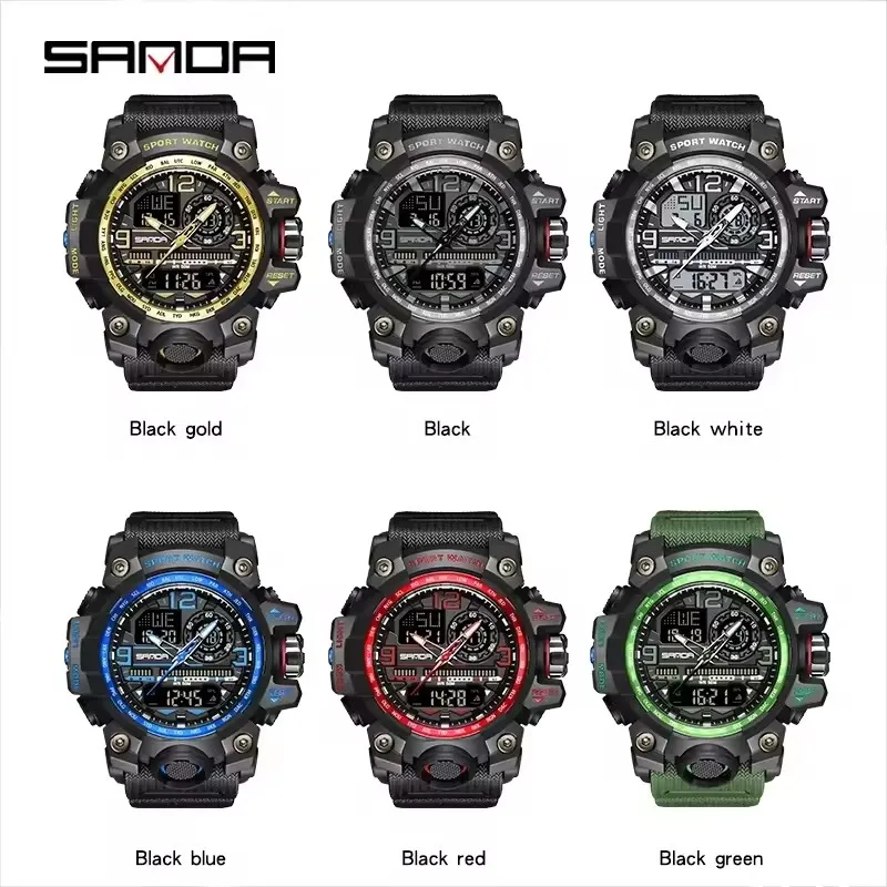 SANDA Men's Trendy Waterproof Dual Display Fashion Sport Watch
