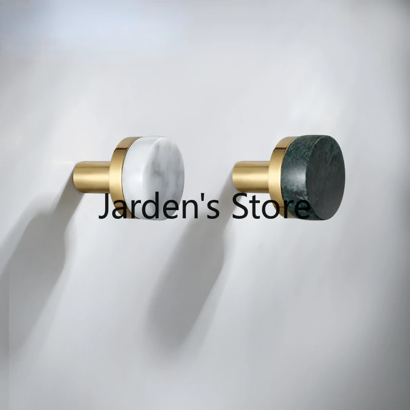 Brass coat hook up natural marble hook Wardrobe decoration hanger Nordic entrance door round coat hook 2