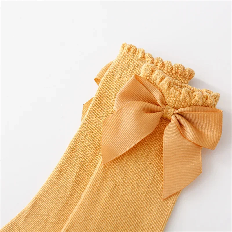 0-7Years Old Cotton Baby Girls Socks With Bows Knee High Children Princess Stocking For Girls Toddler Kids Long Sock Autumn New cotton knee socks knee length socks over the calf socks
