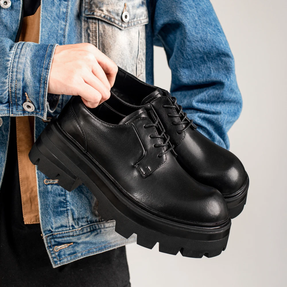 Designer style trend New British Style  Leather Men Shoes Black Height increasing Lace-Up Business Casual  Party Walking Shoes 6