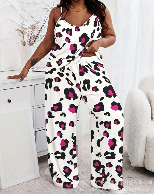 Women's Loose Suits 2024 Spring/Summer Latest Urban Style Hanging Dying U-shaped Collar Strap Sleeveless Top+Pants Two Piece Set