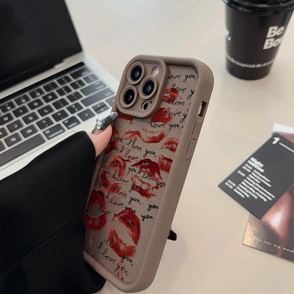 Stylish Black and Red Kiss Print Soft Silicone Phone Case