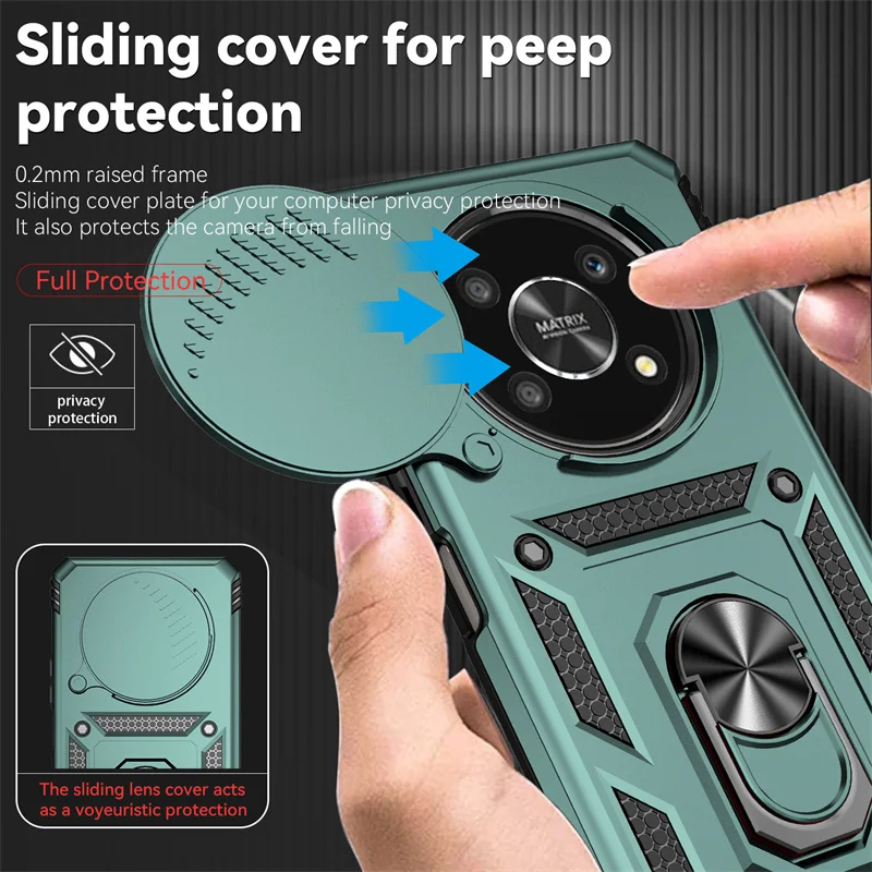 Shockproof Armor Ring Phone Case with Lens Protection for Honor Magic4 Lite 5G and X9